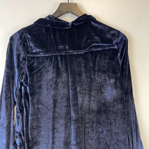 Maeve Anthropologie Size 0 US Blue Velvet Hi-Low Button Down Tunic Shirt VNeck - Picture 9 of 11